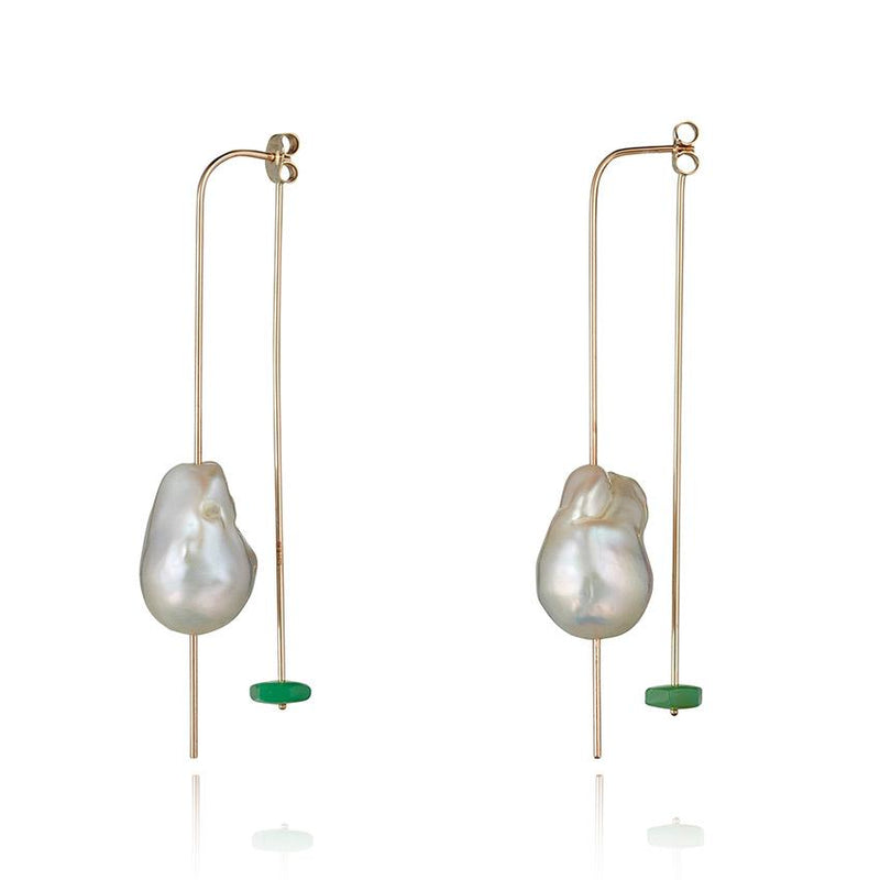 Pure Baroque Large Pearl Curve Earrings with Chrysoprase
